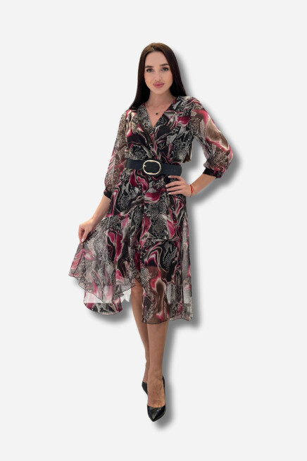 Favori Tekstil Premium Şifon Piliseli Tasarım Kemer Detaylı Elbise