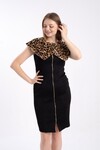 FAVORİ Kadın Boydan Fermuarlı Leopar Yakalı Dantel Elbise