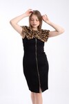 FAVORİ Kadın Boydan Fermuarlı Leopar Yakalı Dantel Elbise