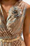 Favori Tekstil emprime desen kruvaze yaka şifon çiçek detaylı kemer’li tasarım elbise