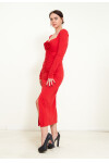 Favori Tekstil Etek Kısmı Büzgü Aksesuar Detaylı Midi Tasarım Elbise