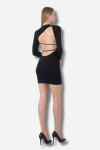 Favori Tekstil Boncuk İşlemeli Uzun Kol Sırt Dekolteli Mini Elbise