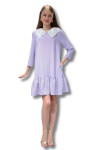 Favori Tekstil dantel yaka taş işlemeli etek ucu piliseli tasarım elbise