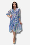Favori Tekstil Desenli Etek Kısmı Volanlı Kemer Detaylı Şifon Elbise