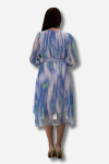 Favori Tekstil Desenli Etek Kısmı Volanlı Kemer Detaylı Şifon Elbise