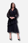 Favori Tekstil Fırfırlı Gül Aksesuarlı Şifon Elbise Kemer Detaylı