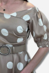 Favori Tekstil kayık yaka flamen desen şifon kemer detaylı midi elbise