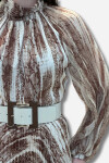 Favori Tekstil kol kısmı bombe etek kısmı pileli kemer detaylı saten elbise