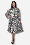 Favori Tekstil Kol Kısmı Bombe Etek Kısmı Pileli Kemer Detaylı Saten Elbise
