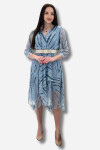 Favori Tekstil Kruvaze Yaka Desenli Şifon Kemerli Elbise