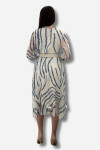 Favori Tekstil kruvaze yaka desenli şifon kemerli elbise