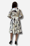 Favori Tekstil kruvaze yaka dijital baskı etek ucu piliseli kemer detaylı elbise