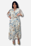 Favori Tekstil kruvaze yaka leopar desenli kemerli elbise.