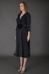 Favori Tekstil kruvaze yaka siyah kemer detaylı tasarım elbise