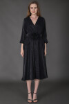 Favori Tekstil kruvaze yaka siyah kemer detaylı tasarım elbise