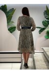Favori Tekstil Leopar Desenli Şifon Kemer Detaylı Elbise