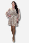 Favori Tekstil Mermer Desen Kemer Aksesuar Şifon Kol kısmı Bombeli Elbise
