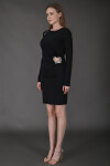 Favori Tekstil mini taş detaylı uzun kol şık elbise