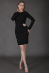 Favori Tekstil mini taş detaylı uzun kol şık elbise
