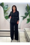 Favori Tekstil  Özel Tasarım Taşlı Zincir Ve Kemer Detaylı Bluz Pantolon Kadın İkili Takım
