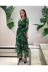 Favori Tekstil şifon bohemian desen v yaka kemer detaylı tasarım elbise