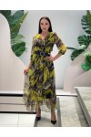 Favori Tekstil şifon bohemian desen v yaka kemer detaylı tasarım elbise