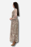 Favori Tekstil şifon mermer desen kruvaze yaka kemerli elbise