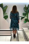 Favori Tekstil Yaprak Desenli V Yaka Kemer Detaylı Şifon Tasarım Elbise