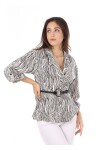 Favori Tekstil zebra desen kemer detaylı tasarım bluz
