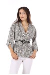 Favori Tekstil zebra desen kemer detaylı tasarım bluz