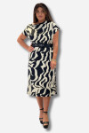 Favori Tekstil zebra desen yırtmaçlı  kemer detaylı elbise (büyük beden)