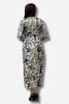 jungle desen saten yırtmaçlı kemer detaylı tasarım elbise